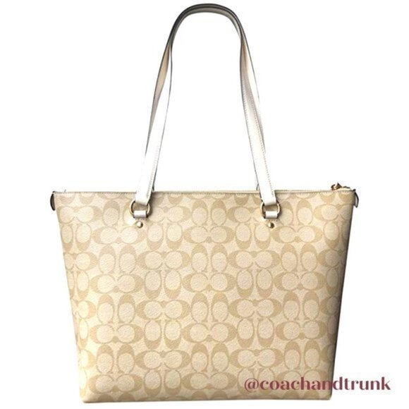 NWT COACH Gallery Tote Light Khaki Classic "C" With Chalk Leather & Gold Accents - Picture 9 of 12